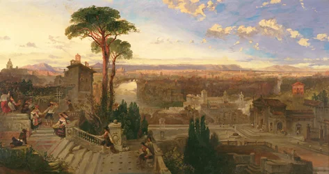 Rom, tusmørke, udsigt fra San Onofrio-klostret på Janiculumhøjen, ca. 1853-55